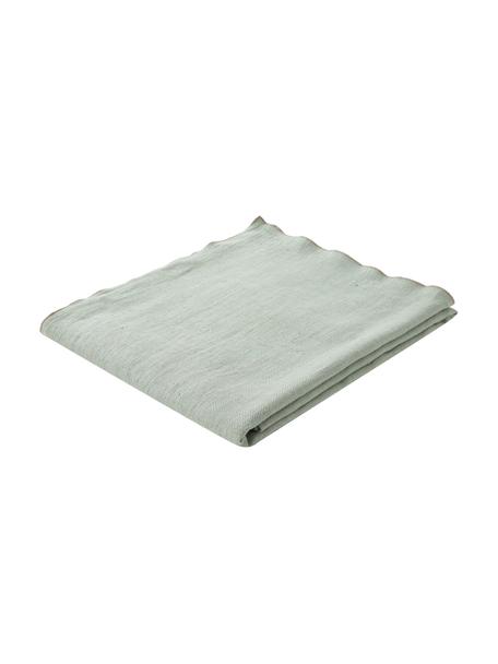 Ľanový obrus so vzorom rybej kosti Audra, 100 % ľan, Zelená, béžová, Pre 6 -10 osôb (Š 147 x D 250 cm)
