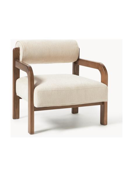 Sillón de madera de fresno Raymond, Tapizado: 100% poliéster Alta resis, Estructura: madera de fresno, Tejido beige, madera de fresno lacada en marrón oscuro, An 69 x F 68 cm