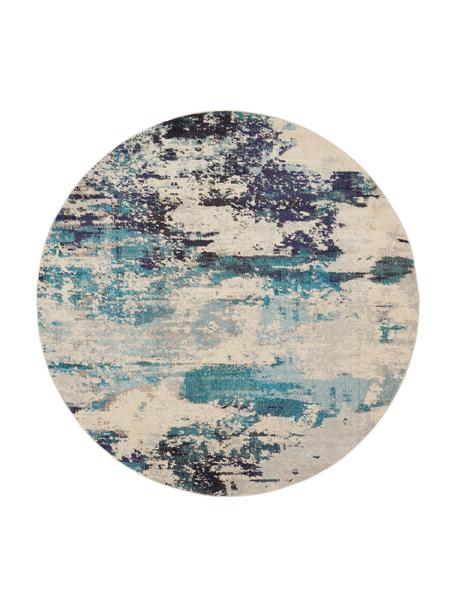 Tapis rond design Celestial Round, Blanc ivoire, tons bleus, Ø 160 cm