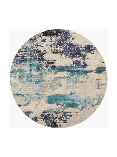 Kulatý designový koberec s nízkým vlasem Celestial, Světle béžová, odstíny modré, Ø 160 cm (velikost L)