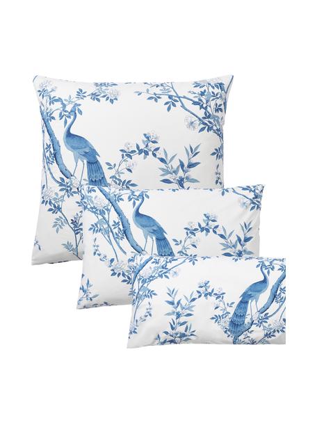 Baumwollperkal-Kopfkissenbezug Annabelle mit floraler Zeichnung, Webart: Perkal Fadendichte 200 TC, Weiss, Blau, B 65 x L 65 cm