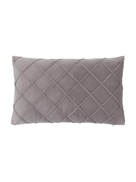 Housse de coussin velours gris clair texturé Luka, Velours (100 % polyester), Gris, larg. 30 x long. 50 cm