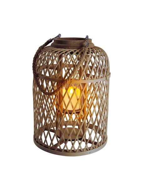Candela solare a LED con cestino di bambù Korab, Manico: juta, Marrone trasparente, bianco, Ø 27 x Alt. 38 cm