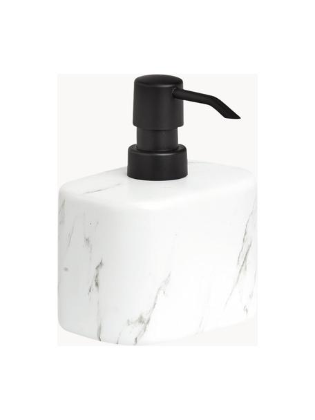 Dosatore di sapone in ceramica effetto marmo Marble, Contenitore: ceramica, Testa della pompa: plastica (ABS), Bianco, nero, Larg. 11 x Alt. 13 cm