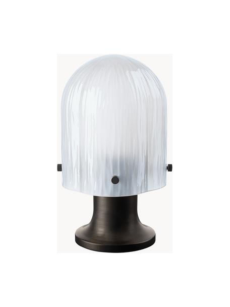 Lámpara de mesa móvil para exterior con USB Seine, portátil, Pantalla: vidrio soplado, Blanco, marrón oscuro, Ø 14 x Al 25 cm