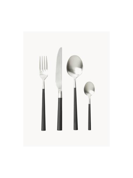 Satiniertes Besteck-Set 801 mit Kunststoff-Griffen, 6 Personen (24-tlg.), Besteck: Stahl, satiniert, Griffe: thermoplastische Polymer, Silberfarben, satiniert, Schwarz, 6 Personen (24-tlg.)