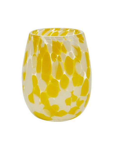 Wassergläser Dots in Gelb, 6 Stück, Glas, Gelb, Weiss, Ø 10 x H 21 cm, 400 ml