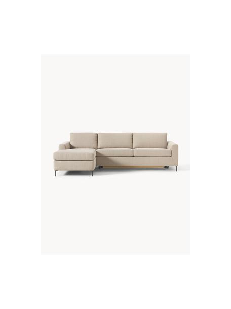 Sofa rozkładana Cucita (3-osobowa), Tapicerka: tkanina (100% poliester) , Stelaż: lite drewno sosnowe, Nogi: metal lakierowany Ten pro, Beżowa tkanina, S 274 x G 164 cm, oparcie lewostronne