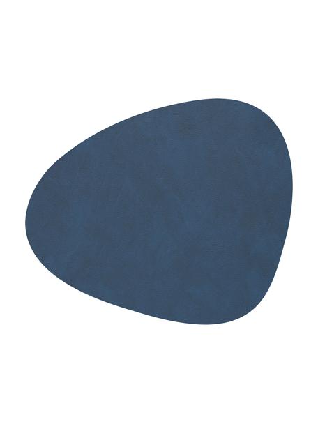 Sous-verres asymétriques en cuir bleu foncé Curve, 4 pièces, Cuir, caoutchouc, Bleu foncé, larg. 11 x long. 13 cm