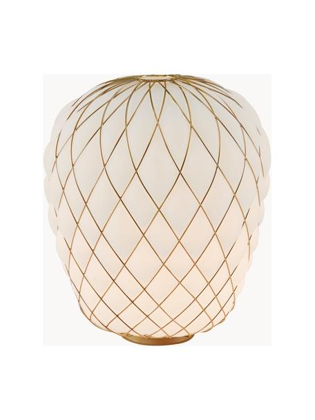 Grote dimbare tafellamp Pinecone, handgemaakt, Lampenkap: glas, gegalvaniseerd meta, Wit, goudkleurig, Ø 50 x H 52 cm