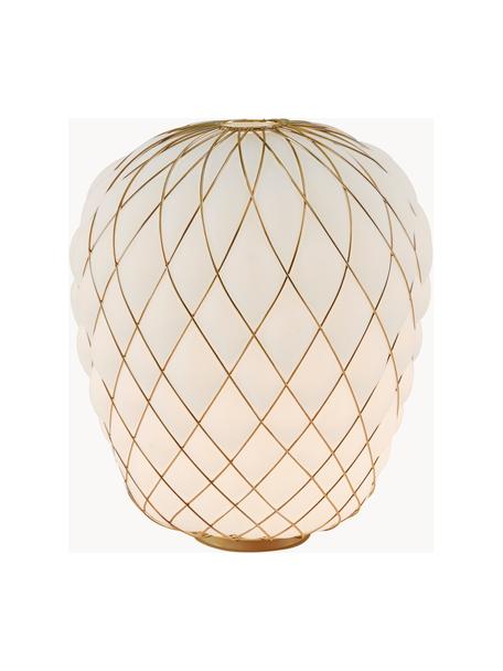 Lampada da tavolo grande con luce regolabile fatta a mano Pinecone, Paralume: vetro, metallo zincato, Struttura: metallo zincato, Bianco, dorato, Ø 50 x Alt. 52 cm