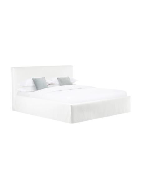 Letto imbottito con contenitore Feather, Rivestimento: poliestere (tessuto testu, Tessuto bianco crema, Larg. 140 x Lung. 200 cm