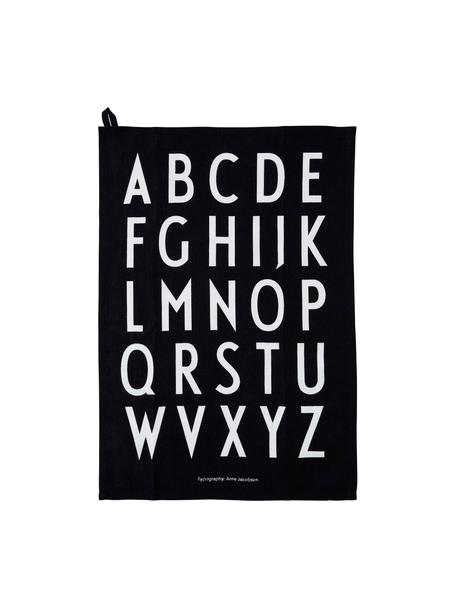 Strofinaccio in cotone nero con lettere di design Classic 2 pz, Cotone, Nero, Larg. 40 x Lung. 60 cm