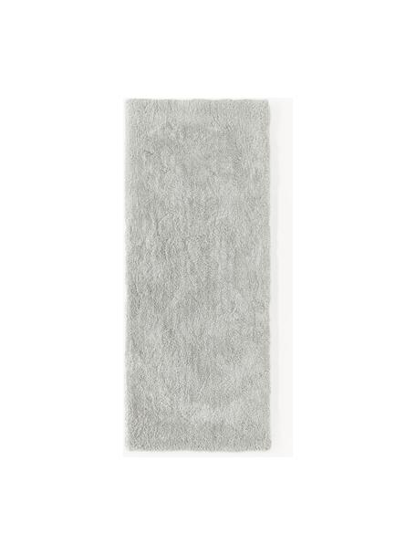 Pluizige hoogpolige loper Leighton, Onderzijde: 70% polyester, 30% katoen, Lichtgrijs, B 80 x L 200 cm