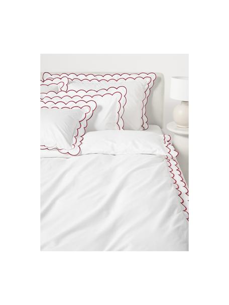 Baumwollperkal-Bettdeckenbezug Atina mit gewelltem Stehsaum, Webart: Perkal Fadendichte 200 TC, Weiß, Rot, B 135 x L 200 cm