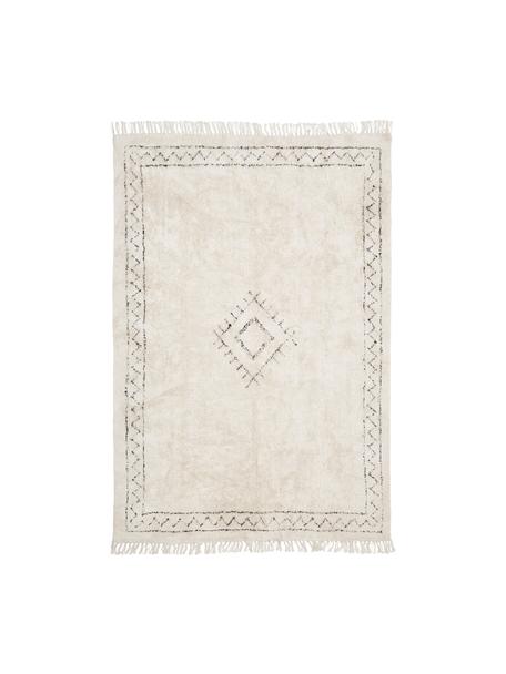 Ručně tkaný bavlněný Boho koberec s třásněmi Fionn, 100 % bavlna, Béžová, černá, Š 200 cm, D 300 cm (velikost L)
