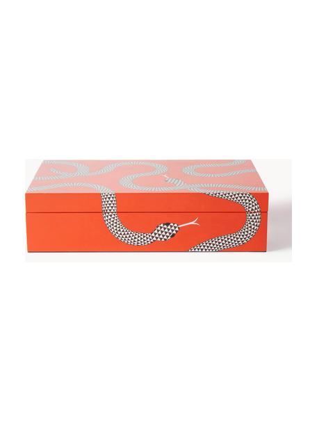 Boîte de rangement artisanale Eden, Bois laqué, Orange, blanc, larg. 31 x prof. 20 cm