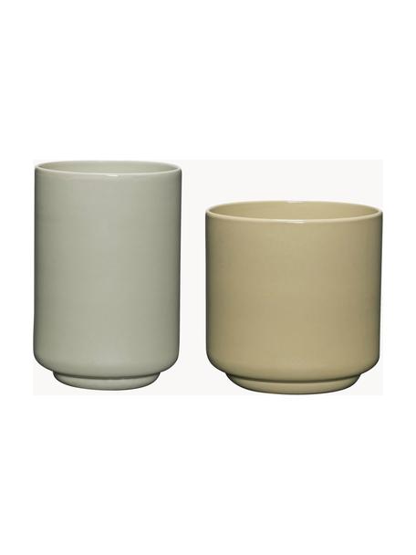 Contenedores multifuncionales artesanales Deux Pots, 2 uds., Polvo de piedra, Verde claro, beige, Set de diferentes tamaños