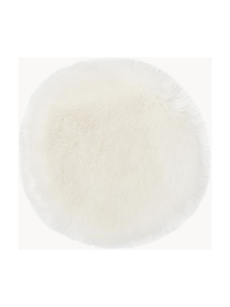 Galette de chaise ronde fausse fourrure lisse Mathilde, Blanc crème, Ø 37 cm
