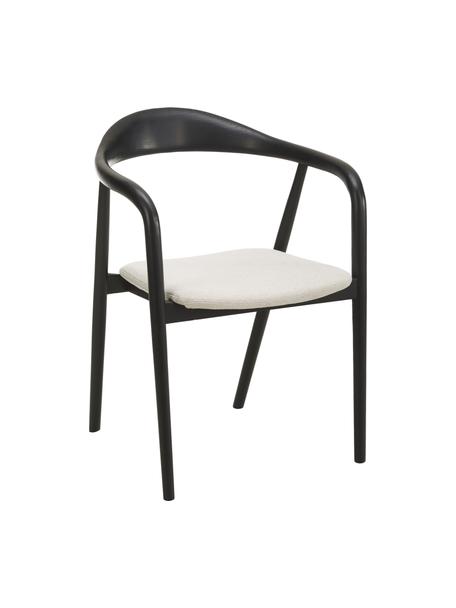 Holz-Armlehnstuhl Angelina mit Sitzpolster in Schwarz, Bezug: Polyester Der hochwertige, Gestell: Eschenholz, Sperrholz, la, Webstoff Beige, Eschenholz, schwarz lackiert, B 57 x H 80 cm