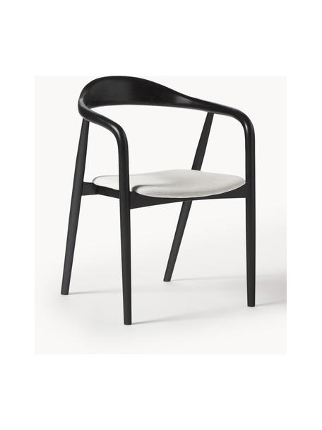 Sedia in legno con braccioli e cuscino Angelina, Rivestimento: poliestere Con 100.000 ci, Struttura: legno di frassino, certif, Tessuto bianco crema, nero, Larg. 57 x Alt. 80 cm