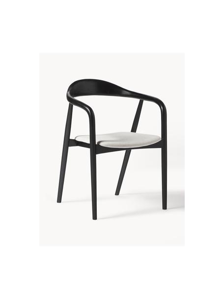 Silla con reposabrazos de madera con asiento tapizado Angelina, Tapizado: poliéster Alta resistenci, Estructura: madera de fresno, contrac, Tejido blanco crema, negro, An 57 x Al 80 cm