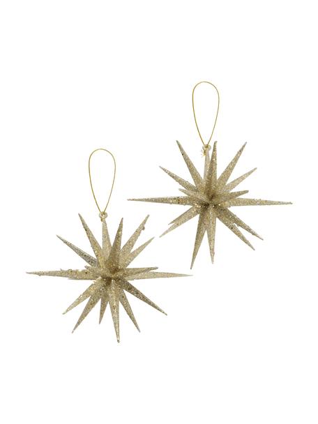 Adornos para colgar irrompibles Tove, 2 uds., Figura: plástico, Dorado, Ø 15 x Al 15 cm