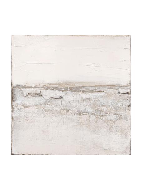 Quadro su tela dipinto a mano Sandy, Bianco latte, tonalità beige, Larg. 98 x Alt. 98 cm