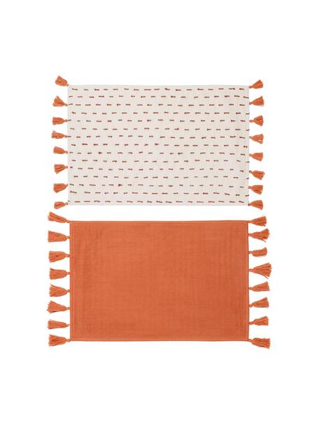 Boho prostírání s ozdobnými třásněmi Earth Notes, 2 ks, Bavlna, Oranžová, béžová, Š 30 cm, D 45 cm