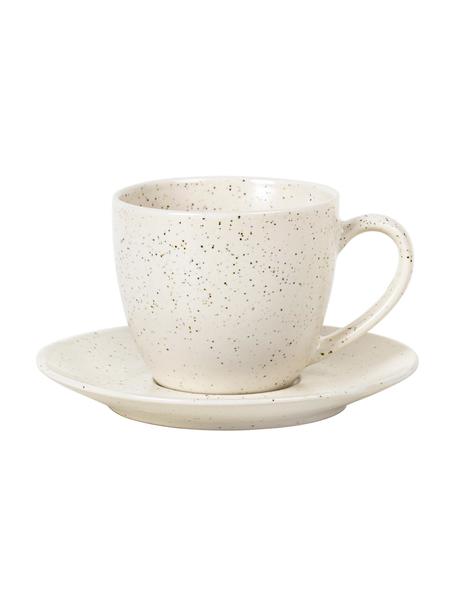Ručně vyrobený malý šálek na čaj s podšálkem z kameniny Nordic Vanilla, Kamenina, Krémově bílá, tečky, Ø 8 cm, V 7 cm, 150 ml