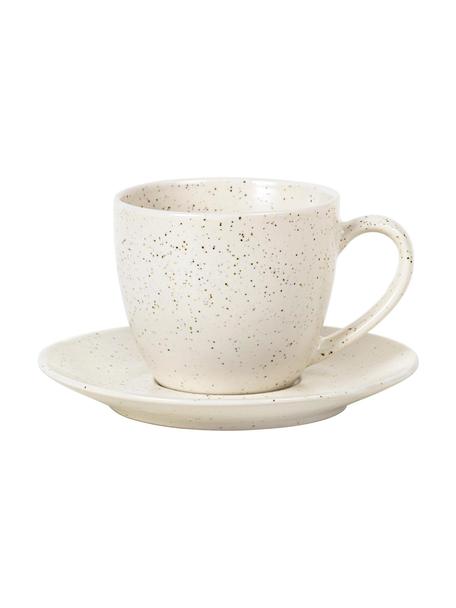 Ručne vyrobená čajová šálka s podšálkou Nordic Vanilla, Kamenina, Krémovobiela, škvrnitá, Ø 8 x V 7 cm, 150 ml