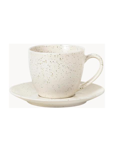 Ručně vyrobený malý šálek na čaj s podšálkem Nordic Vanilla, Kamenina, Tlumeně bílá, tečky, Ø 8 cm, V 7 cm, 150 ml