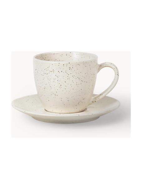 Taza con platito artesanal Nordic Vanilla, Gres, Off White jaspeado, Ø 8 x Al 7 cm, 150 ml