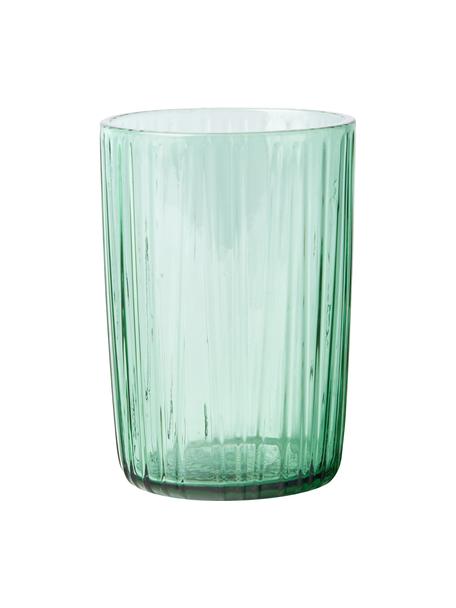 Waterglazen Kusintha in groen met groefreliëf, 4 stuks, Glas, Groen, transparant, Ø 7 x H 10 cm