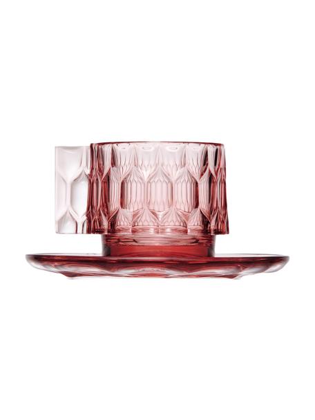 Tasses à café avec sous-tasses et surface texturée Jellies, 4 pièces, Plastique, Rose, transparent, Ø 6 x haut. 7 cm, 90 ml