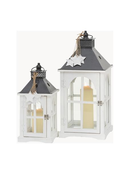 Lantaarnset Natale, 2-delig, Frame: gecoat hout, Frame: wit, antraciet. Schijven: transparant, Set met verschillende groottes