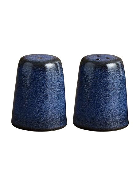 Handgemaakte zout- en peperstrooier Raw van keramiek met kleurverloop, Keramiek, Blauw, zwart, gespikkeld, Ø 5 x H 6 cm