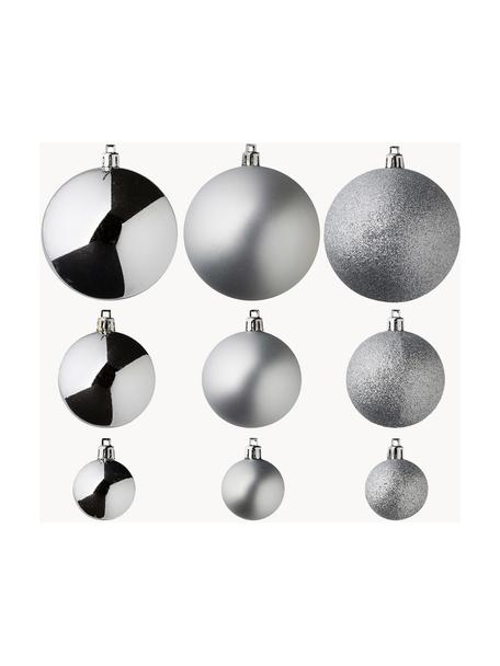Boule de Noël incassable Natalie, 46 élém., Plastique robuste, Argenté, Lot de différentes tailles