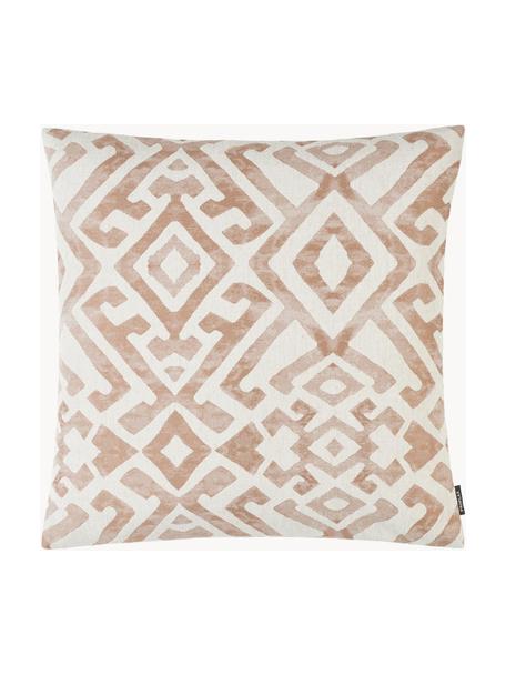 Vzorovaný poťah na vankúš v štýle etno Elani, 65 % polyester, 25 % viskóza, 10 % Ľanový, Krémová, hnedá, Š 40 x D 40 cm