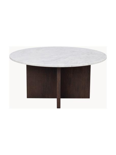 Ronde marmeren salontafel Brooksville, Tafelblad: marmer, Frame: MDF met eikenhoutfineer D, Wit, gemarmerd, hout, Ø 90 cm