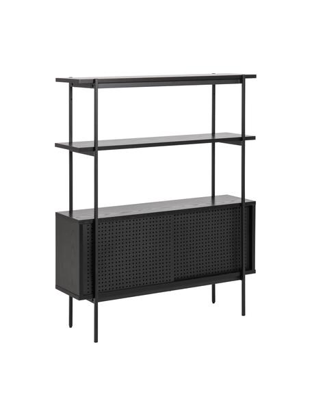 Étagère avec portes coulissantes Angus, Bois, noir laqué, larg. 94 x haut. 114 cm