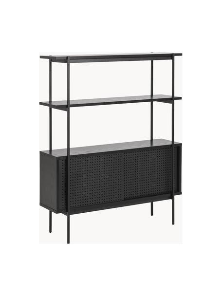 Scaffale con ante scorrevoli Angus, Struttura: metallo rivestito, Piedini: metallo rivestito, Legno, nero verniciato, Larg. 94 x Alt. 114 cm
