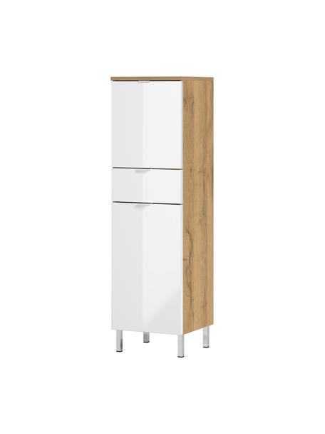 Sydney hoge badkamerkast met lade, B 34 cm, Houtkleurig, wit, B 34 cm x H 120 cm