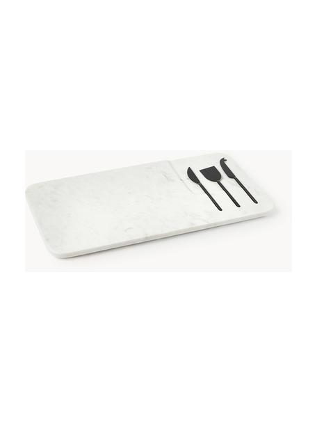 Plateau de service avec couteaux à fromage Jaya, 4 élém., Blanc marbré, noir, larg. 48 x haut. 22 cm