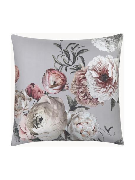 Taies d'oreiller en satin de coton Blossom, 2 pièces, Gris clair, multicolore, larg. 65 x long. 65 cm