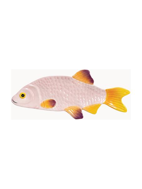 Handbeschilderde serveerplateau Fish van dolomiet, L 32 x B 13 cm, Geglazuurd dolomiet, Roze, lila, oranje, citroengeel, B 32 x D 13 cm