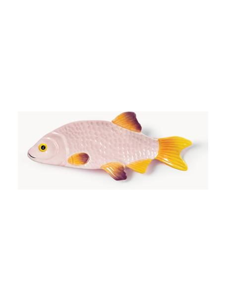 Handbemalte Servierplatte Fish aus Dolomit, Dolomit, glasiert, Rosa, Lila, Orange, Zitronengelb, B 32 x T 13 cm