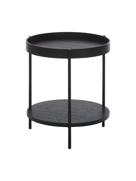 Table d'appoint ronde avec rangement Renee, Noir, Ø 44 x haut. 49 cm