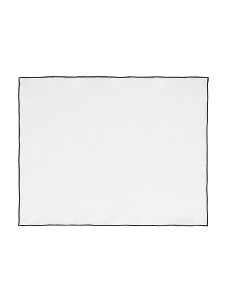 Serviettes de table en lin blanc avec bordure Vilnia, 6 pièces, 100 % pur lin, Blanc, noir, larg. 37 x long. 47 cm