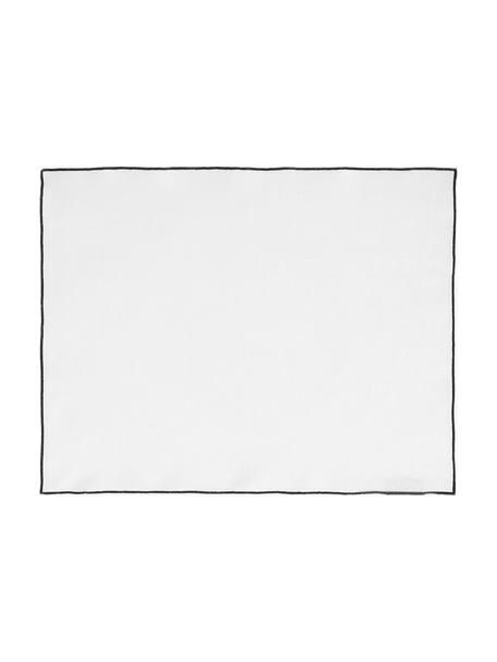 Linnen placemats Vilnia in wit met rand, 6 stuks, 100% linnen, Wit, zwart, B 37 x L 47 cm